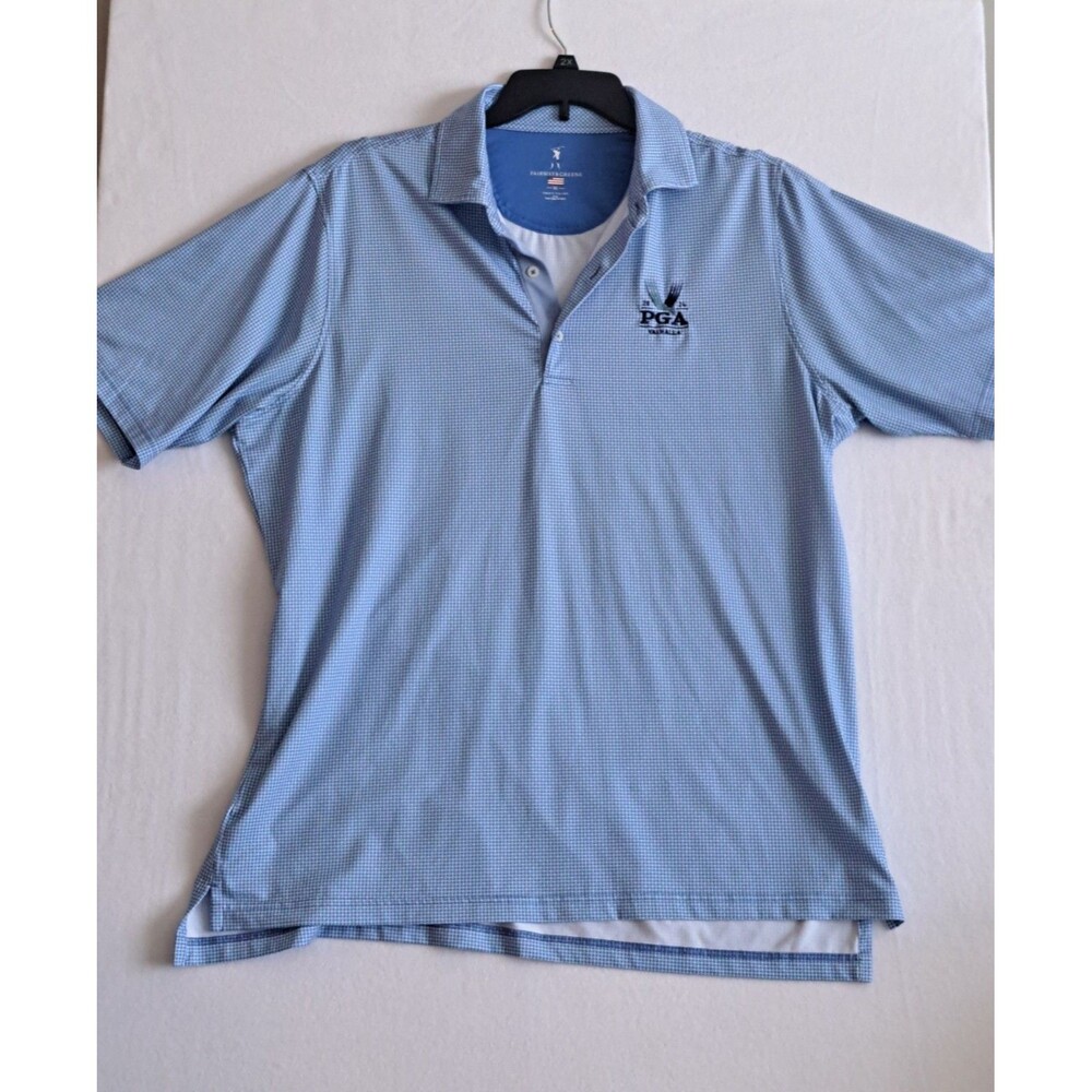 Fairway & Greene Golf Men's XL Blue/White Check Stretch Polo PGA Valhalla Logo